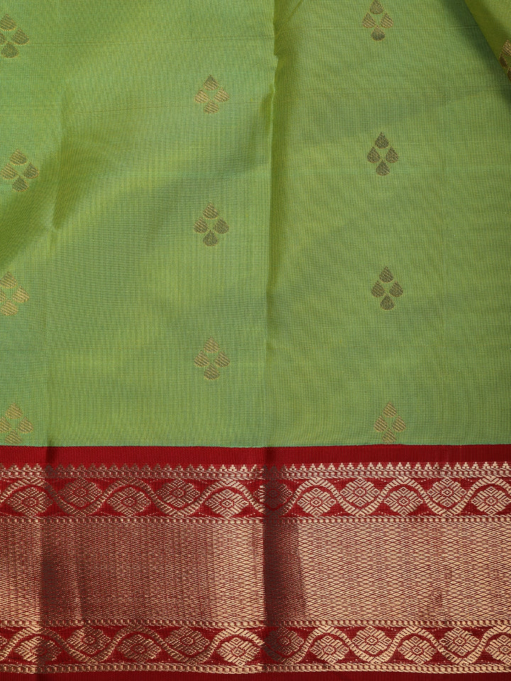 Parrot Green Woven Zari Border Silk Saree - Diadem