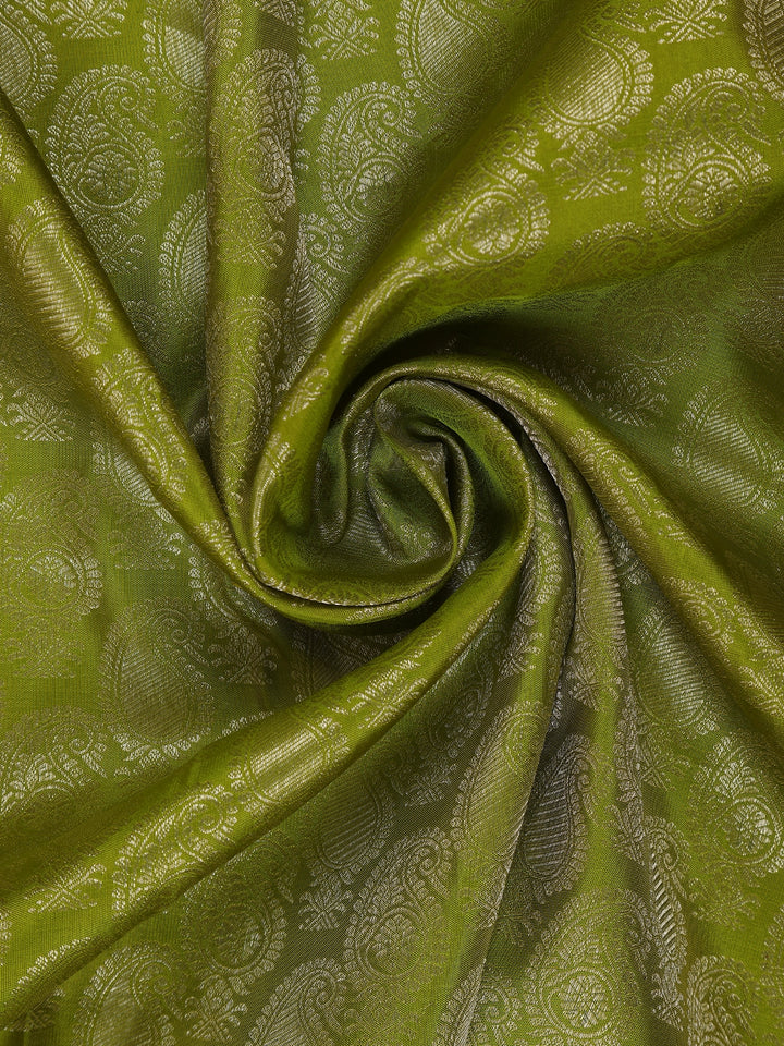 Parrot Green paisley Woven Pure Kanchipuram Silk Saree - Diadem