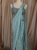Pastel Aqua Blue Solid Design Ready To Wear Saree with Sequins Embroidered Blouse