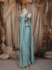 Pastel Aqua Blue Solid Design Ready To Wear Saree with Sequins Embroidered Blouse