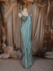 Pastel Aqua Blue Solid Design Ready To Wear Saree with Sequins Embroidered Blouse