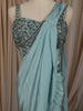 Pastel Aqua Blue Solid Design Ready To Wear Saree with Sequins Embroidered Blouse