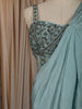 Pastel Aqua Blue Solid Design Ready To Wear Saree with Sequins Embroidered Blouse