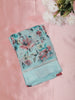 Pastel Aqua Blue Floral Printed Design Mixed Cotton Saree
