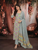 Pastel Aqua Blue Floral Vine Printed Design Pure Cotton Straight Cut Salwar Suit with Matching Dupatta