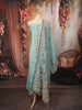Pastel Aqua Blue Floral Vine Printed Design Pure Cotton Unstitched Salwar Material with Matching Dupatta