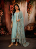 Pastel Aqua Blue Floral Vine Printed Design Pure Cotton Unstitched Salwar Material with Matching Dupatta