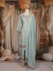 Pastel Aqua Blue Floral and Sequins Embroidered Georgette Palazzo Suit