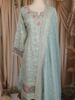 Pastel Aqua Blue Floral and Sequins Embroidered Georgette Palazzo Suit