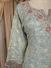 Pastel Aqua Blue Floral and Sequins Embroidered Georgette Palazzo Suit