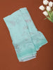 Pastel Aqua Green Minimal Floral Printed Chiffon Saree with Ombre Border