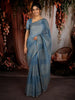 Pastel Blue Abstract Thread Embroidered Design Pure Tissue Silk Party Wear Saree