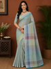 Pastel Blue Abstract Woven Design Pure Cotton Saree with Woven Border