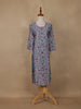 Pastel Blue Floral Design Cotton Kurti - Diadem