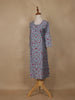 Pastel Blue Floral Design Cotton Kurti - Diadem