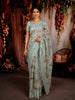 Pastel Blue Floral Printed Design Pure Tussar Silk Fancy Saree with Solid Border