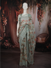 Pastel Blue Floral Printed Design Pure Tussar Silk Fancy Saree with Solid Border