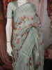Pastel Blue Floral Printed Design Pure Tussar Silk Fancy Saree with Solid Border