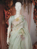 Pastel Blue Floral Vine Printed Design Pure Organza Saree with Scalloped Border