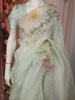 Pastel Blue Floral Vine Printed Design Pure Organza Saree with Scalloped Border