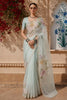 Pastel Blue Floral Vine Printed Design Pure Organza Saree with Scalloped Border