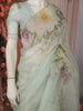 Pastel Blue Floral Vine Printed Design Pure Organza Saree with Scalloped Border