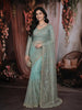 Pastel Blue Heavy Sequins and  Beads Embroidered Design Net Party Wear Saree with Stitched Full Sleeve Designer Blouse