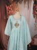Pastel Blue Peacock Motif Sequins Embroidered Design Pure Cotton Anarkali Salwar Suit with Matching Dupatta