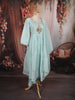 Pastel Blue Peacock Motif Sequins Embroidered Design Pure Cotton Anarkali Salwar Suit with Matching Dupatta
