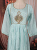 Pastel Blue Peacock Motif Sequins Embroidered Design Pure Cotton Anarkali Salwar Suit with Matching Dupatta