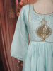 Pastel Blue Peacock Motif Sequins Embroidered Design Pure Cotton Anarkali Salwar Suit with Matching Dupatta