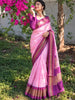 Pastel Blush Pink Butta Zari Woven Design Pure Kanchipuram Silk Saree with Contrast Korvai Zari Border