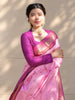 Pastel Blush Pink Butta Zari Woven Design Pure Kanchipuram Silk Saree with Contrast Korvai Zari Border