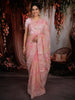 Pastel Blush Pink Floral Thread and Sequins Embroidered Design Chiffon Party Wear Saree with Lace Border