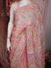 Pastel Blush Pink Floral Thread and Sequins Embroidered Design Chiffon Party Wear Saree with Lace Border