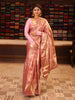 Pastel Blush Pink Geometric and Peacock Zari Woven Design Semi Silk Festive Wear Saree with Matching Floral Zari Border