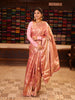 Pastel Blush Pink Geometric and Peacock Zari Woven Design Semi Silk Festive Wear Saree with Matching Floral Zari Border