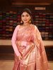 Pastel Blush Pink Geometric and Peacock Zari Woven Design Semi Silk Festive Wear Saree with Matching Floral Zari Border