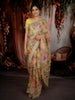 Pastel Butter Yellow Floral Printed Design Pure Organza Saree with Zari Border