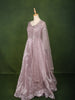 Pastel Dusty Lavender Floral Vine Sequins and Thread Embroidered Design Organza Gown with Matching Dupatta