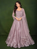 Pastel Dusty Lavender Floral Vine Sequins and Thread Embroidered Design Organza Gown with Matching Dupatta