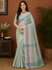 Pastel Green Abstract Woven Design Pure Cotton Saree with Woven Border