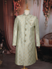 Pastel Green Brocade Design Polyester Sherwani Set with Pocket Brooch