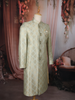 Pastel Green Brocade Design Polyester Sherwani Set with Pocket Brooch