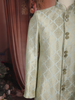 Pastel Green Brocade Design Polyester Sherwani Set with Pocket Brooch