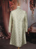 Pastel Green Brocade Design Polyester Sherwani Set with Pocket Brooch