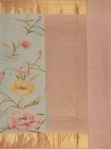 Pastel Green Digital Floral Printed Tussar Silk Saree - Diadem