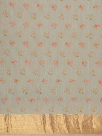 Pastel Green Digital Floral Printed Tussar Silk Saree - Diadem