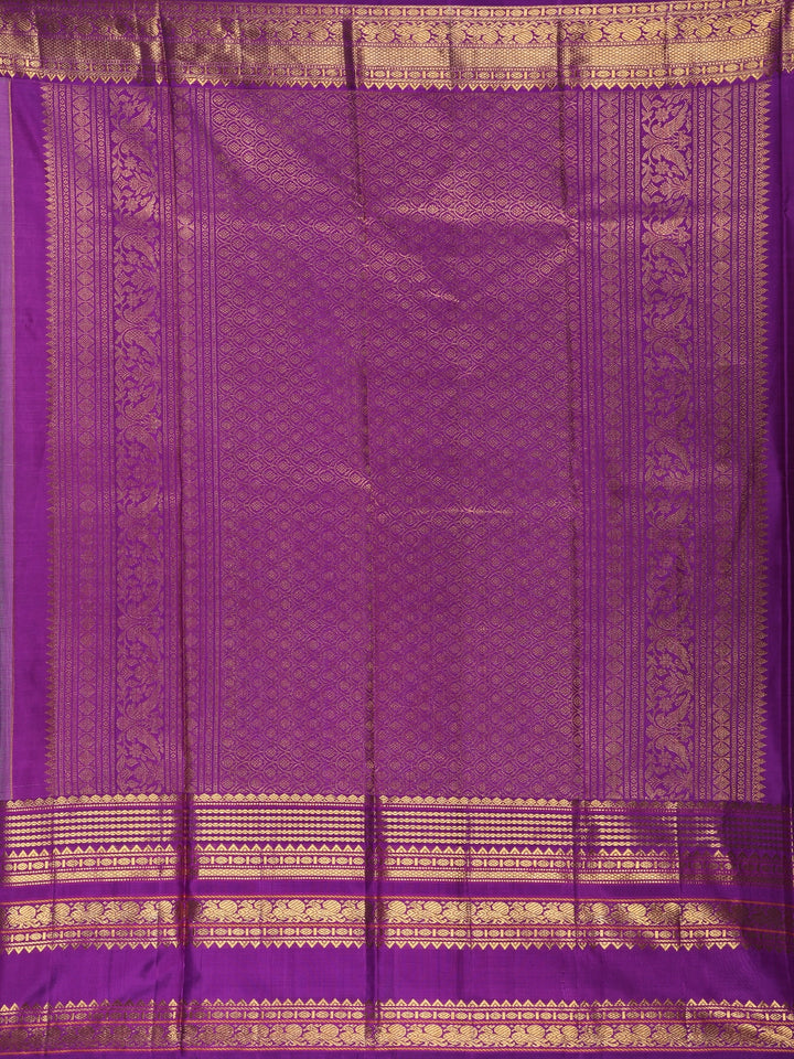 Pastel Green Floral Design With Purple Zari Woven Soft Silk Saree - Diadem