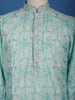 Pastel Green Floral Embroidered Cotton Kurta for Men - Diadem